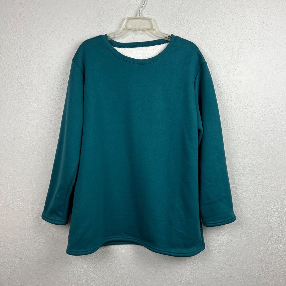 Fashion Women's Teal Fleece Lined Cozy Sweatshirt Size Large